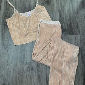 Victoria’s Secret Rose Gold Two Piece Sleep Wear Lingerie Set Pajama Pleated